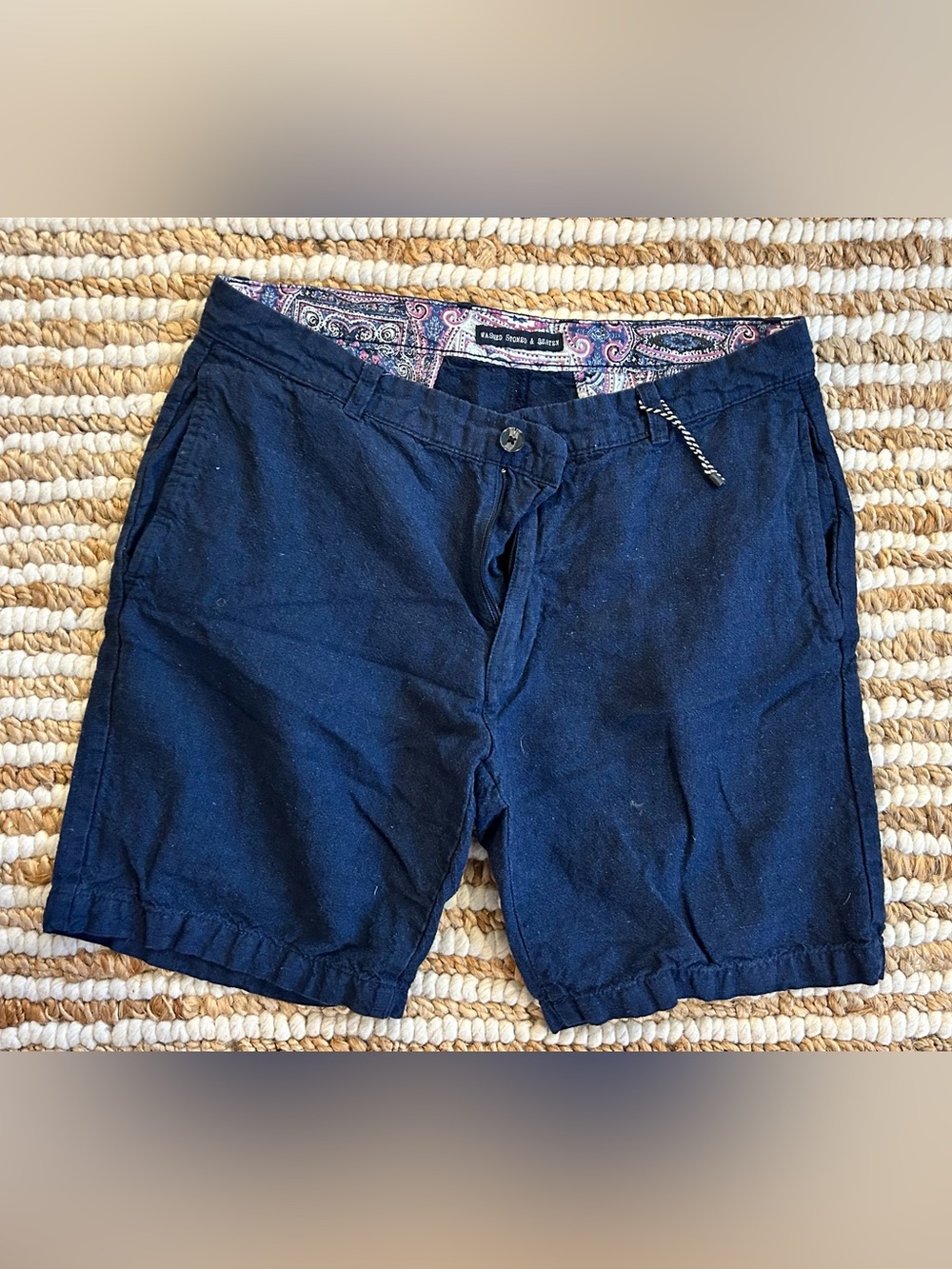 Vintage 1946 Washed Stoned & Beaten Linen/Cotton Navy Blue Men’s shorts 36